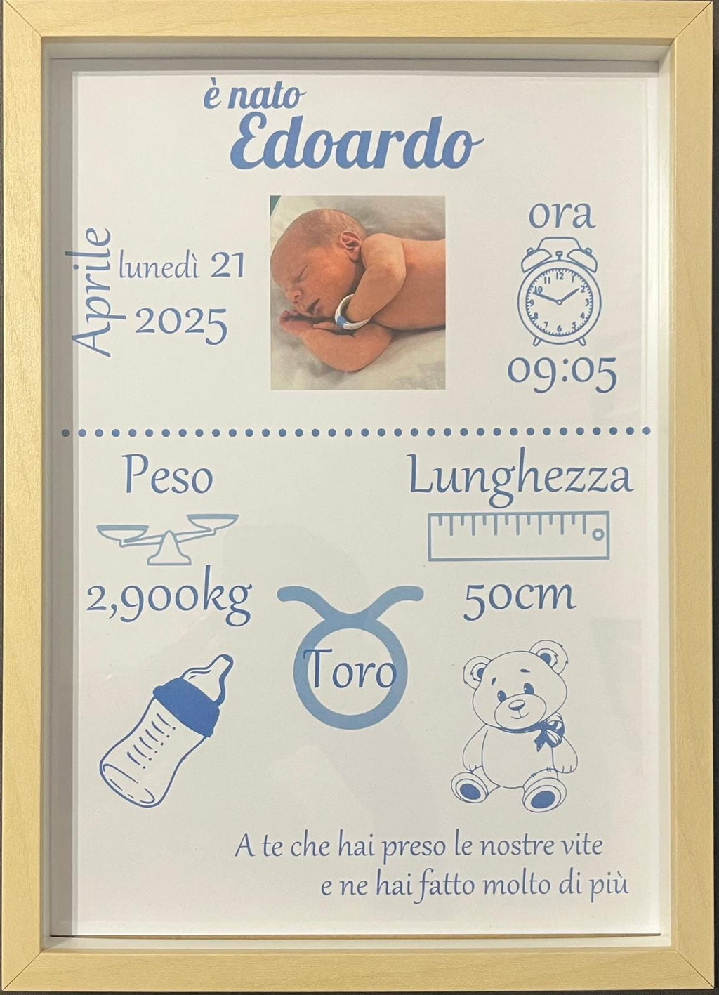 Quadretto Nascita Personalizzato A4 • Stampa Dati Nascita • Poster Cameretta • Regalo Nascita Bambino/Bambina • Stampa Personalizzata