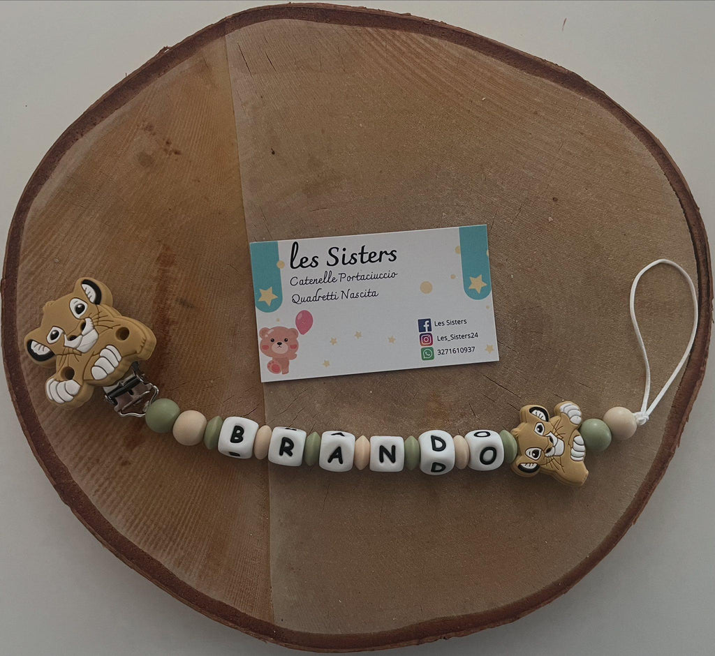 Portaciuccio Re Leone, Simba, Catenella personalizzata, Portaciuccio con nome, Portaciuccio in silicone