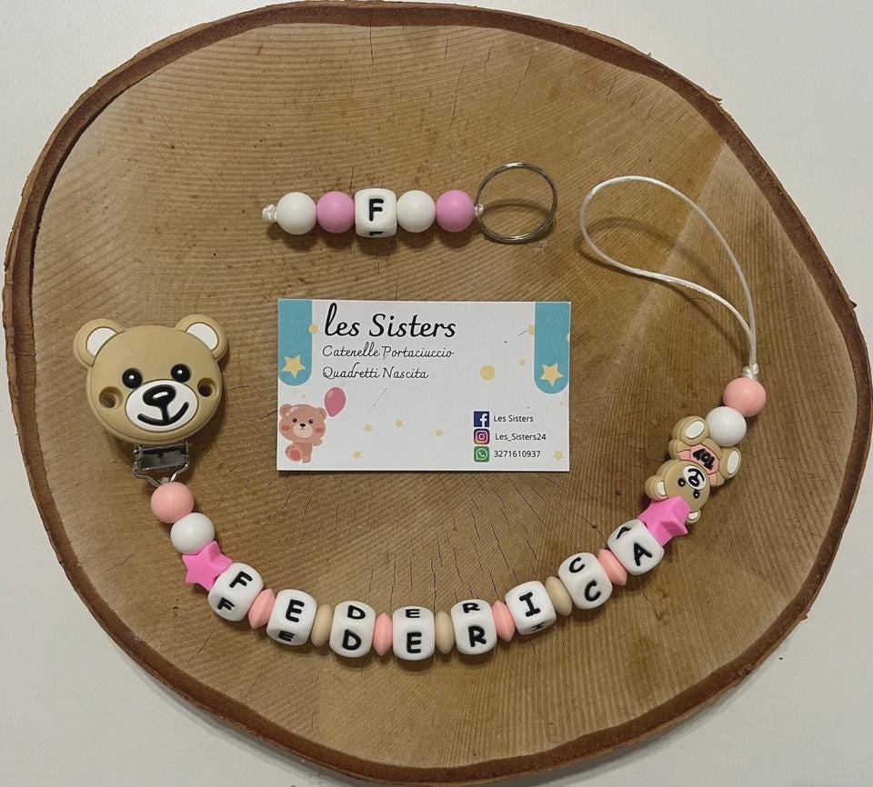 Portaciuccio Moschino, Catenella personalizzata, Portaciuccio con nome, Portaciuccio in silicone
