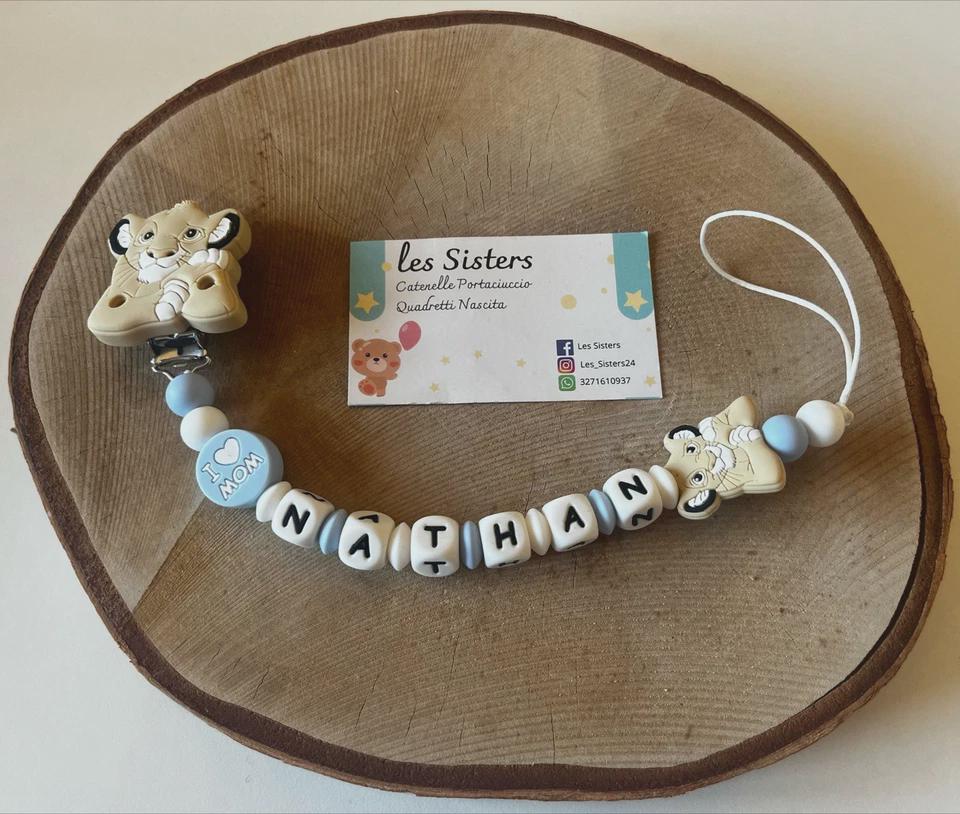 Portaciuccio Re Leone, Simba, Catenella personalizzata, Portaciuccio con nome, Portaciuccio in silicone