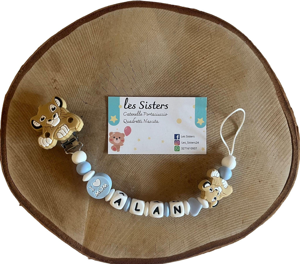 Portaciuccio Re Leone, Simba, Catenella personalizzata, Portaciuccio con nome, Portaciuccio in silicone