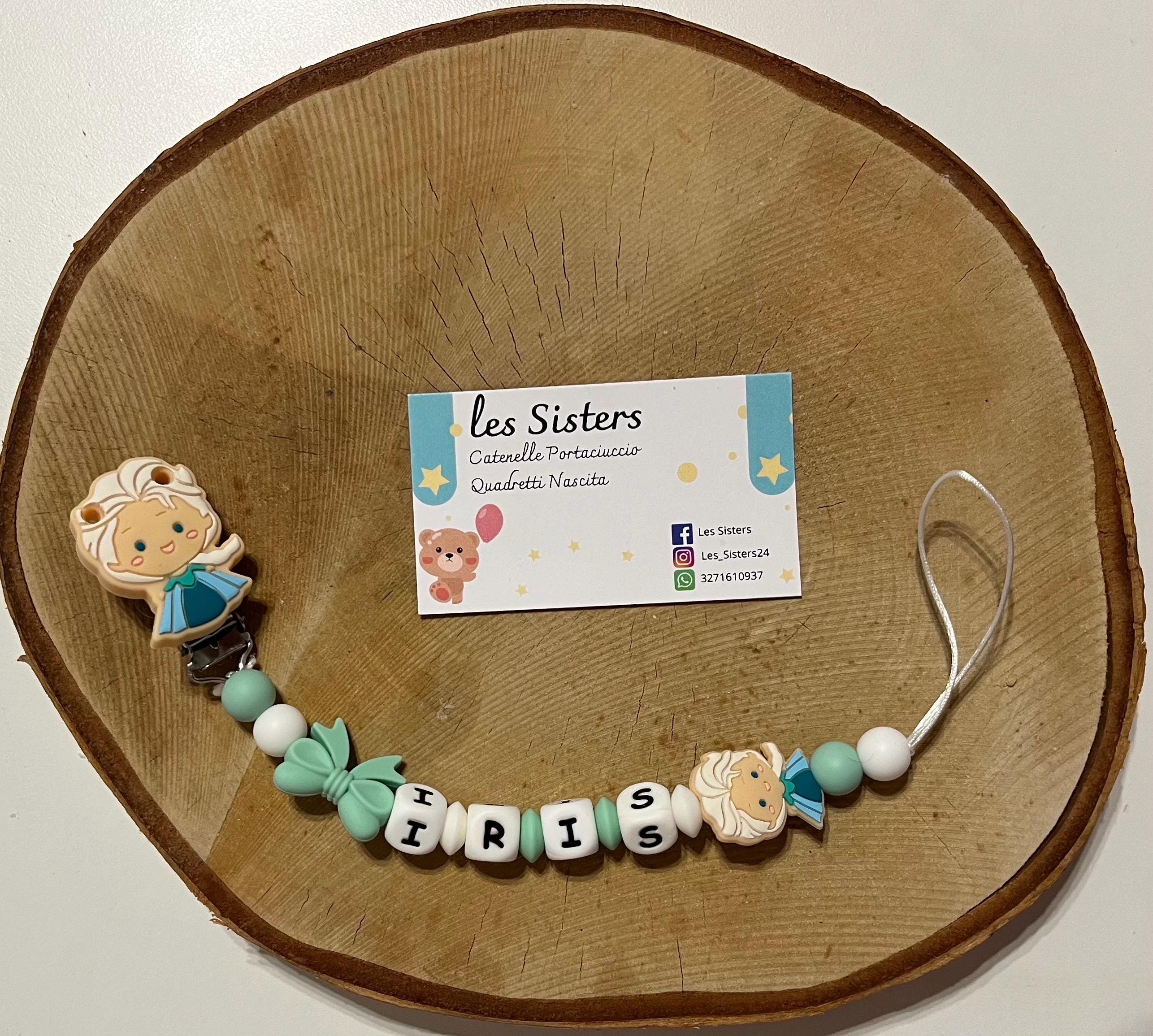 Portaciuccio principesse, Catenella personalizzata, Portaciuccio con nome, Portaciuccio in silicone