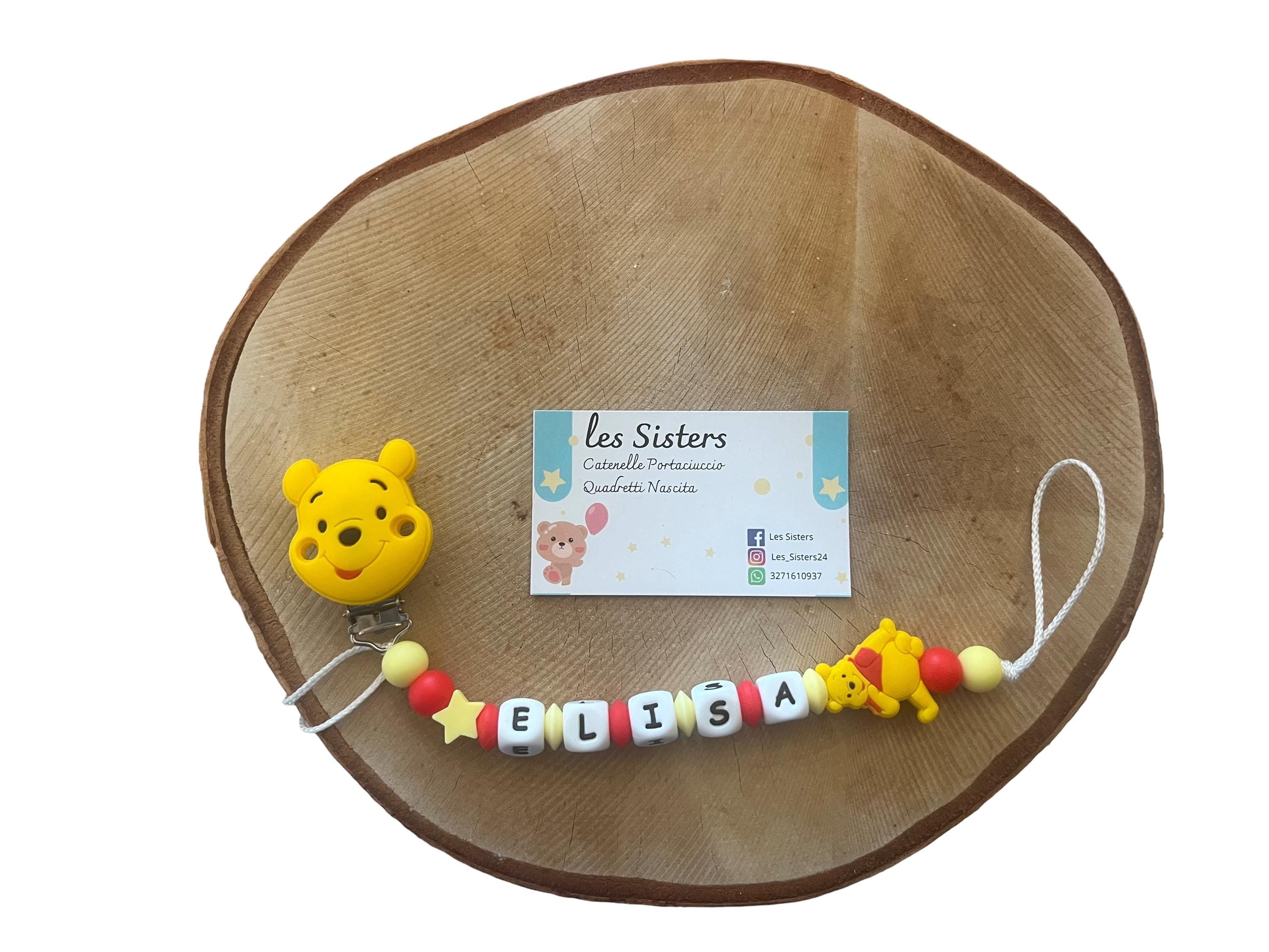 Portaciuccio Winnie the Pooh, Catenella personalizzata, Portaciuccio con nome, Portaciuccio in silicone
