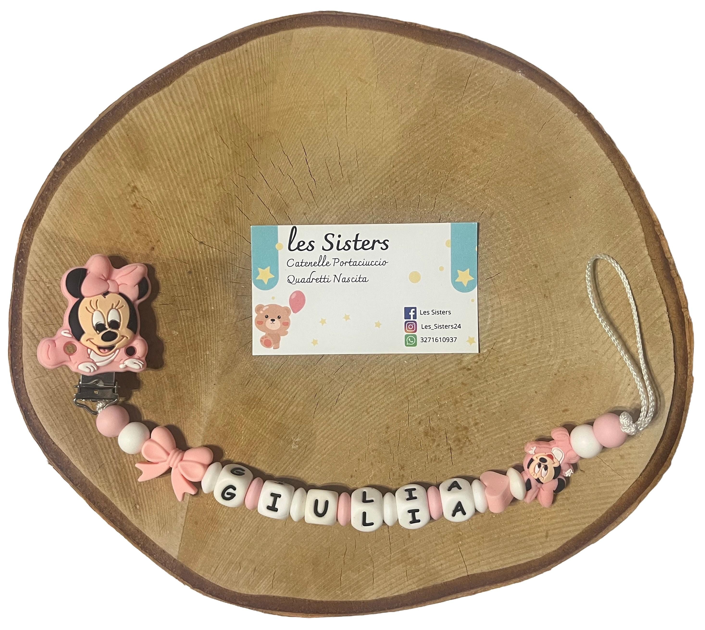 Portaciuccio Minnie, Catenella personalizzata, Portaciuccio con nome, Portaciuccio in silicone