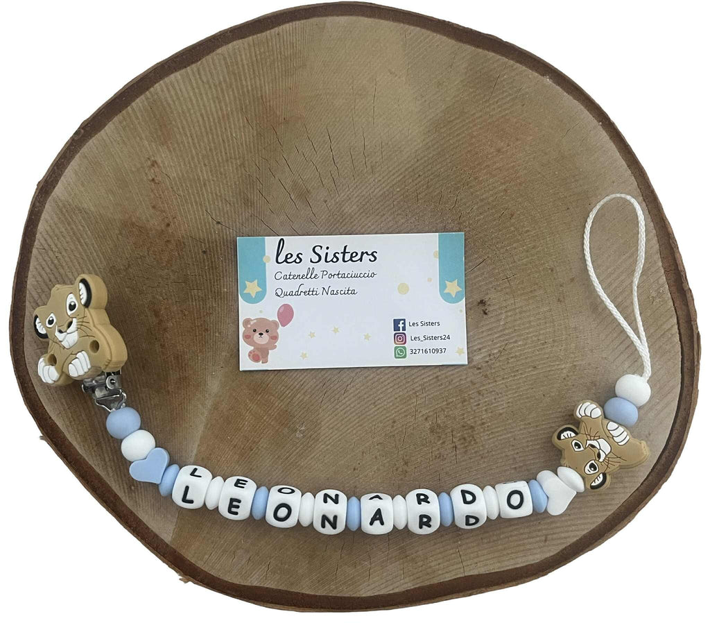 Portaciuccio Re Leone, Simba, Catenella personalizzata, Portaciuccio con nome, Portaciuccio in silicone