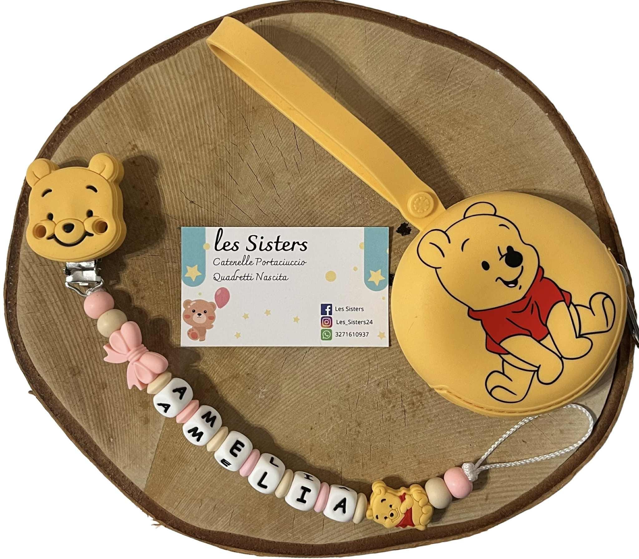 Portaciuccio Winnie the Pooh, Catenella personalizzata, Portaciuccio con nome, Portaciuccio in silicone