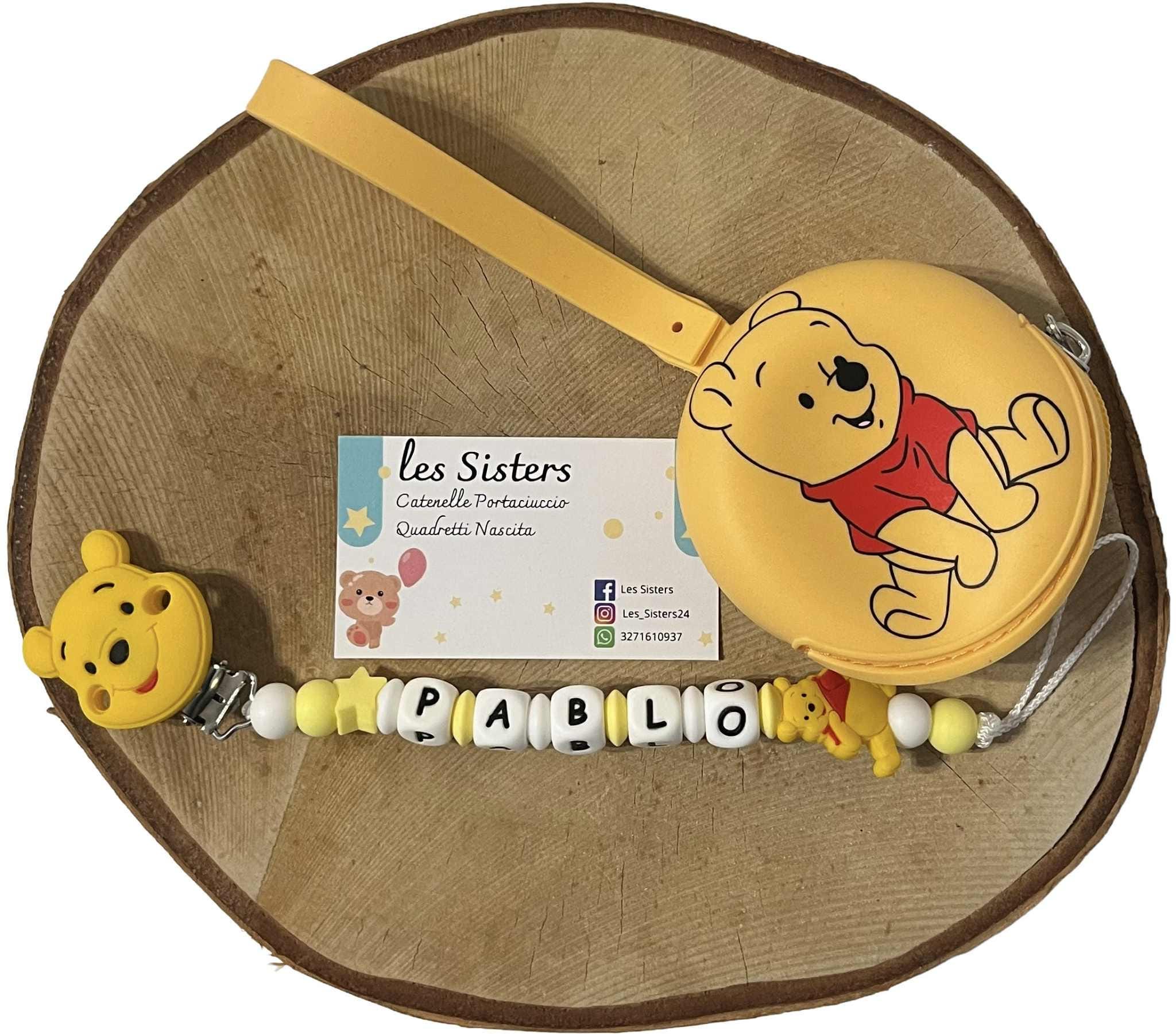 Portaciuccio Winnie the Pooh, Catenella personalizzata, Portaciuccio con nome, Portaciuccio in silicone