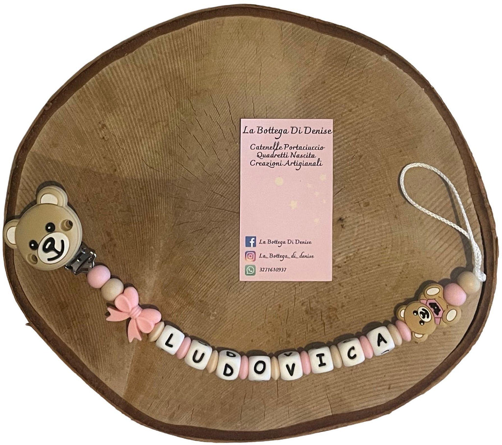 Portaciuccio Moschino, Catenella personalizzata, Portaciuccio con nome, Portaciuccio in silicone
