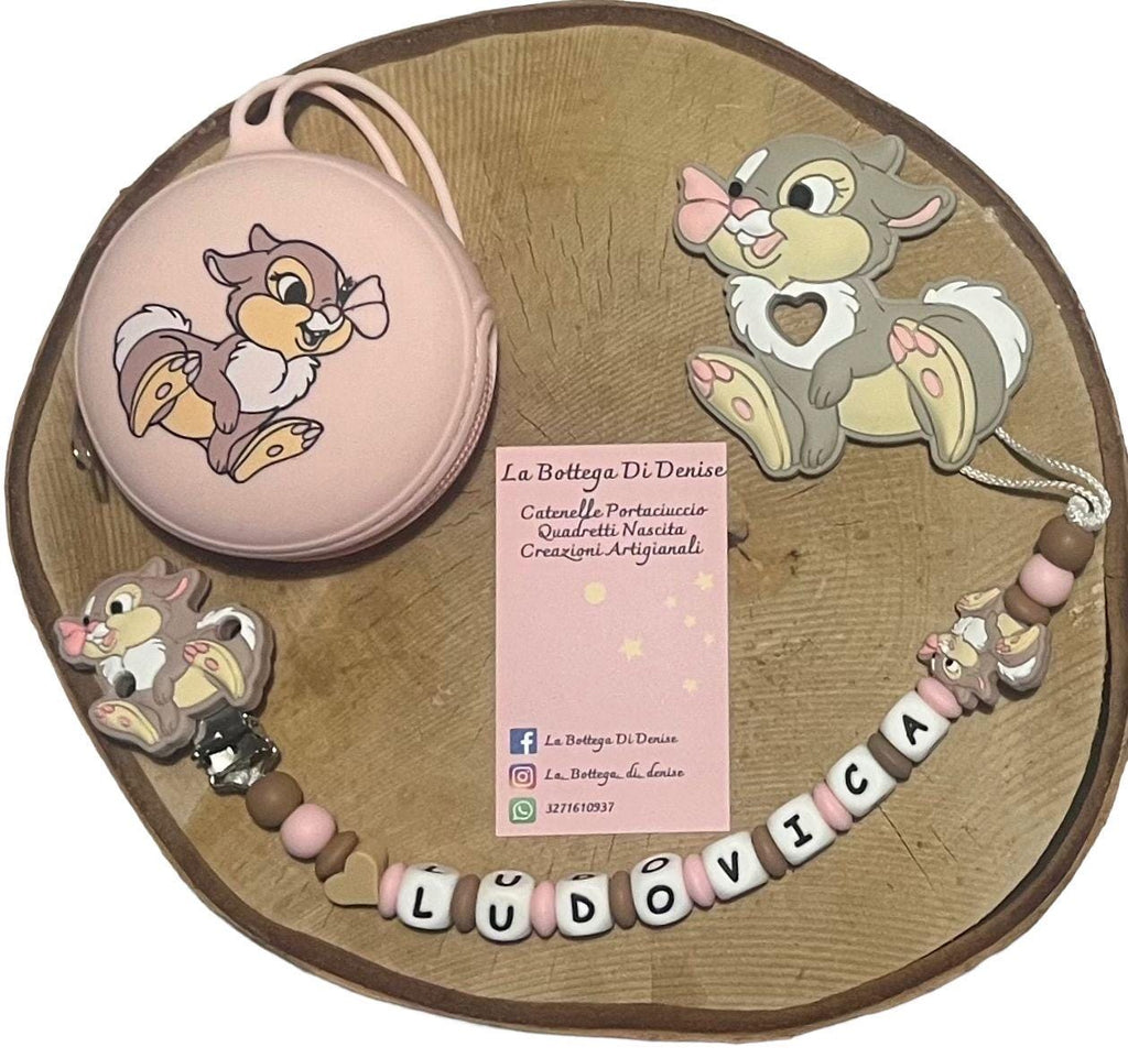 Portaciuccio Tamburina, Catenella personalizzata, Portaciuccio con nome, Portaciuccio in silicone
