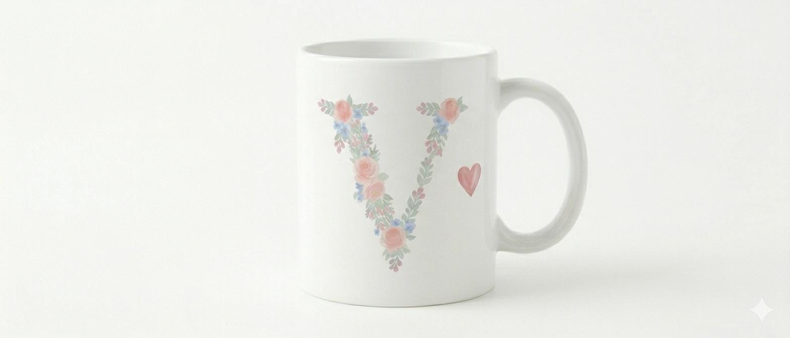 Tazza personalizzata con iniziale, Grafica floreale acquerello