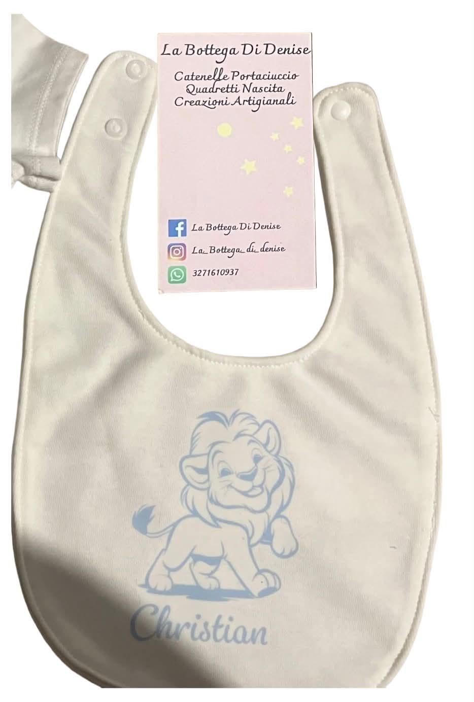 Bavaglino neonato personalizzato con nome – Illustrazione a scelta – 100% cotone – Regalo nascita