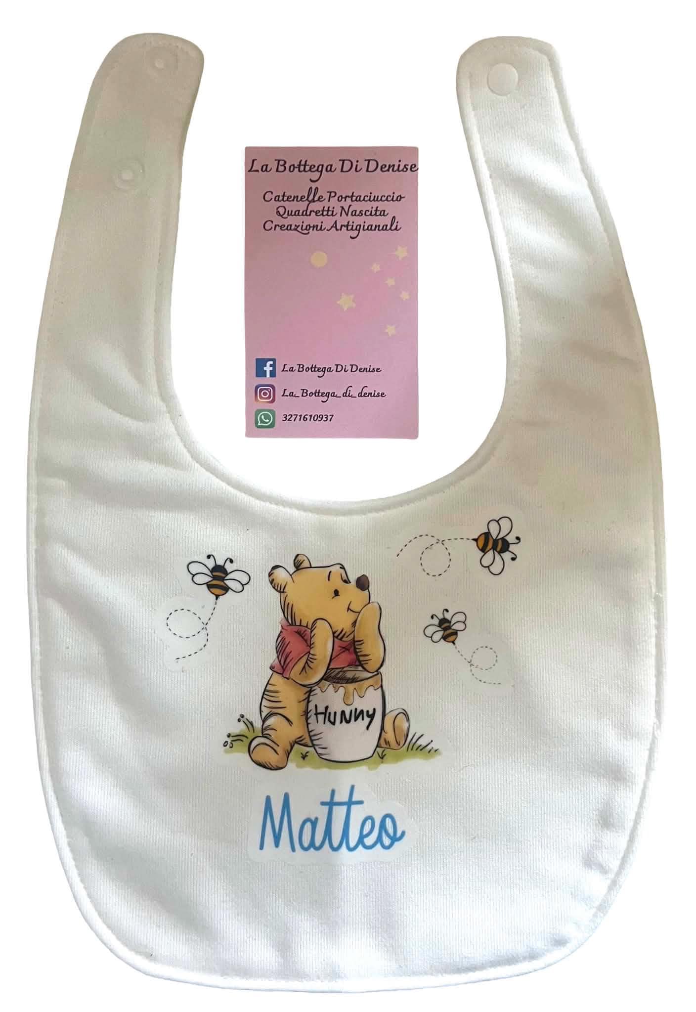 Bavaglino neonato personalizzato con nome – Illustrazione a scelta – 100% cotone – Regalo nascita