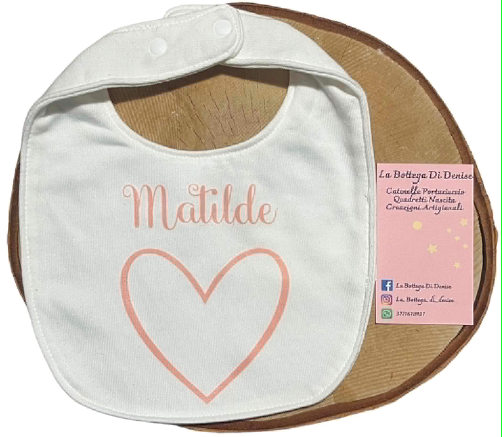 Bavaglino neonato personalizzato con nome – Illustrazione a scelta – 100% cotone – Regalo nascita