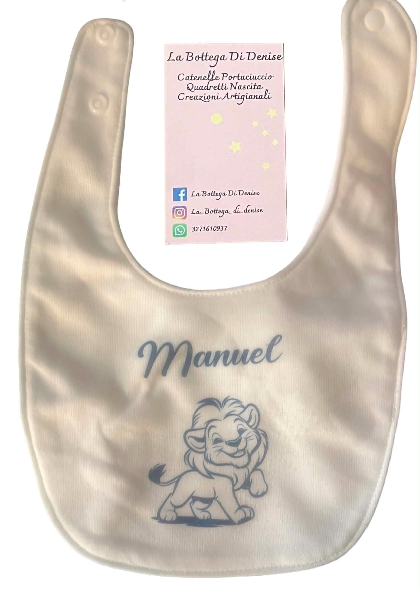 Bavaglino neonato personalizzato con nome – Illustrazione a scelta – 100% cotone – Regalo nascita