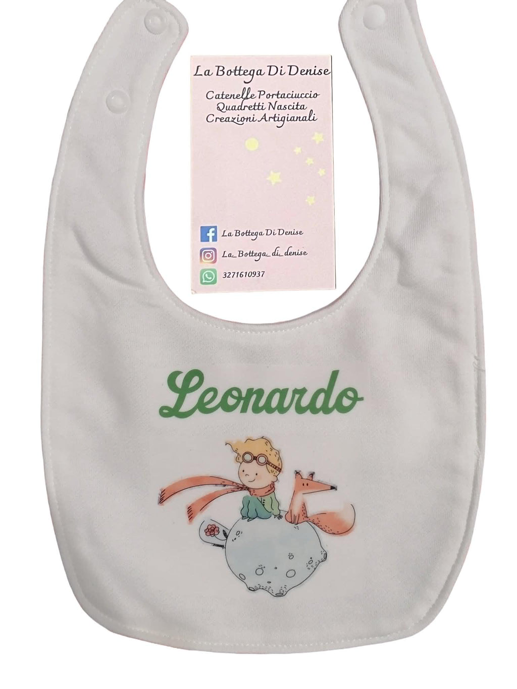 Bavaglino neonato personalizzato con nome – Illustrazione a scelta – 100% cotone – Regalo nascita