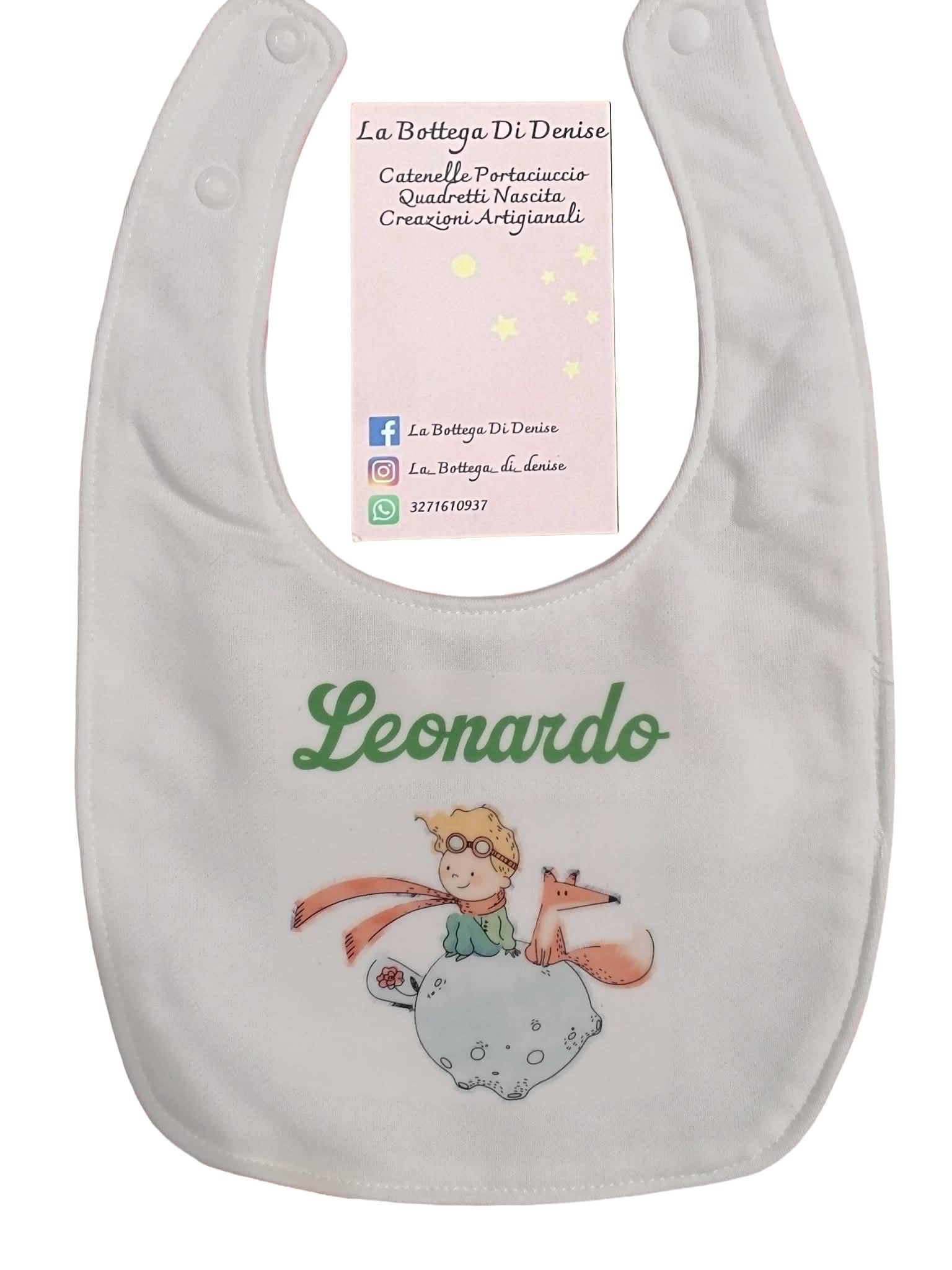 Bavaglino neonato personalizzato con nome – Illustrazione a scelta – 100% cotone – Regalo nascita