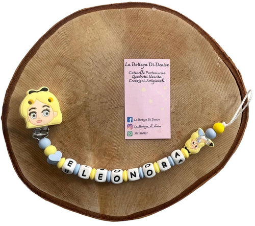 Catenella Portaciuccio “Alice” Personalizzata – Silicone Atossico – Idea Regalo Nascita – Handmade