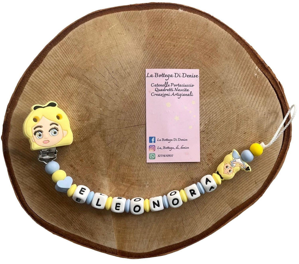 Catenella Portaciuccio “Alice” Personalizzata – Silicone Atossico – Idea Regalo Nascita – Handmade