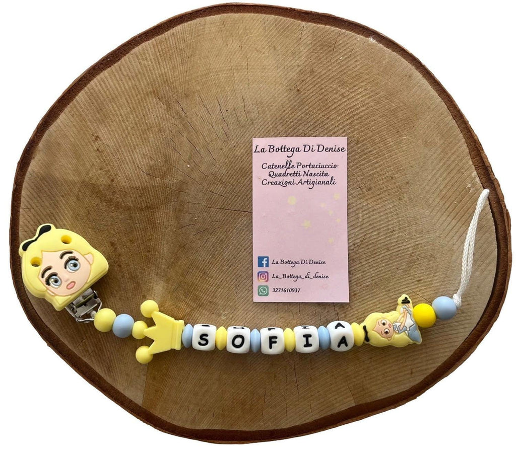 Catenella Portaciuccio “Alice” Personalizzata – Silicone Atossico – Idea Regalo Nascita – Handmade