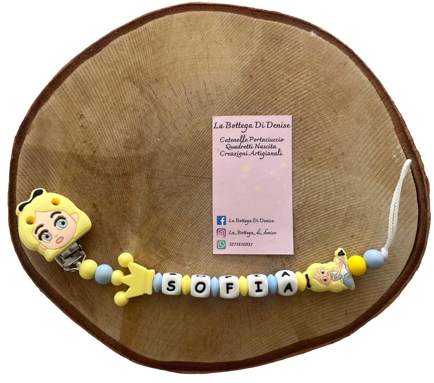 Catenella Portaciuccio “Alice” Personalizzata – Silicone Atossico – Idea Regalo Nascita – Handmade