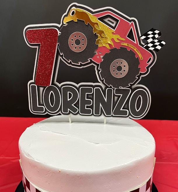 Topper Compleanno Personalizzato – Nome + Numero – Vari Modelli Bambina/Bambino – Unicorn, Dino, Supereroi, Monster Truck