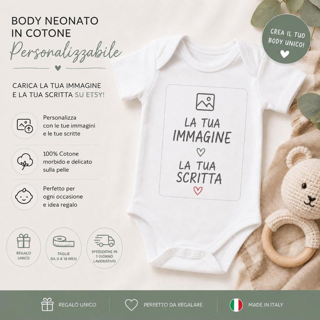 Body neonato personalizzato con grafica • Nome bambino • Regalo nascita • Body Made in Italy