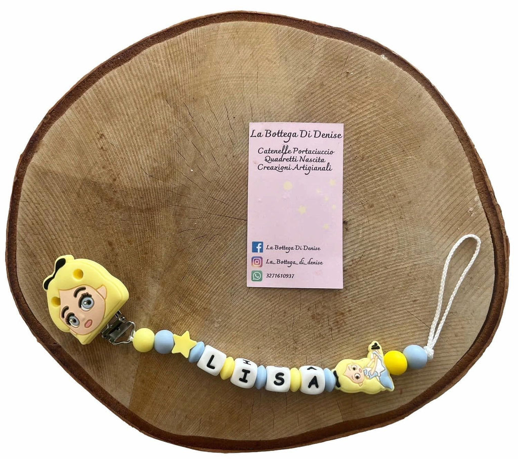 Catenella Portaciuccio “Alice” Personalizzata – Silicone Atossico – Idea Regalo Nascita – Handmade